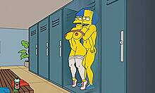 Marge, a dona de casa safada, é currada tanto na academia quanto em casa durante a ausência do marido, com um desenho Hentai humorístico com tema de Simpsons como pano de fundo