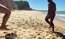 Interracial threesome with 18-19 year olds and a big black cock on the beach